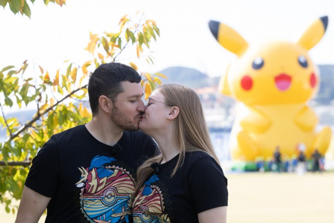 Les and Sandra visiting Pokémon GO Wild Area Nagasaki on their honeymoon